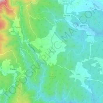 Carte topographique Tourigo, altitude, relief
