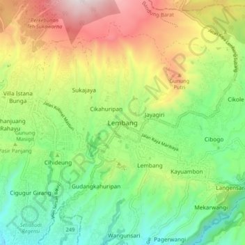 Carte topographique Lembang, altitude, relief