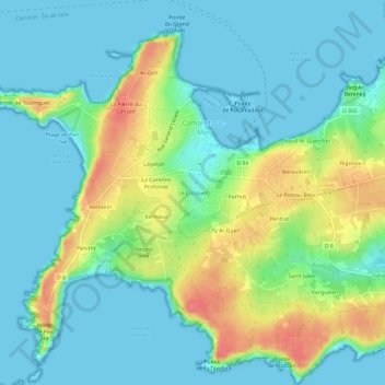 Carte topographique Le Cosquer, altitude, relief