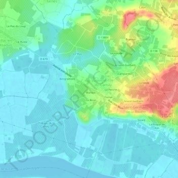 Carte topographique Blanzac Ouest, altitude, relief