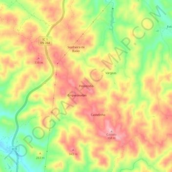 Carte topographique Pereirinho, altitude, relief