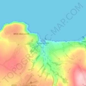 Carte topographique Aberporth, altitude, relief