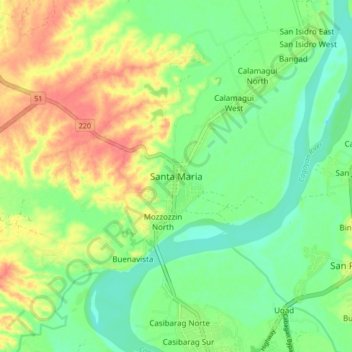 Carte topographique Santa Maria, altitude, relief