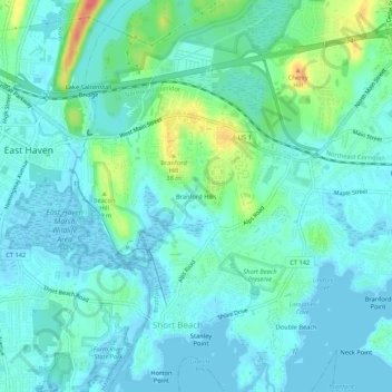 Carte topographique Branford Hills, altitude, relief