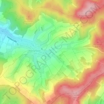 Carte topographique Hessisches Bergland, altitude, relief