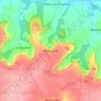Carte topographique Barbonval, altitude, relief
