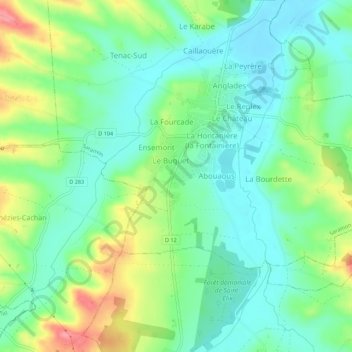 Carte topographique Las Boubées, altitude, relief