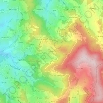 Carte topographique Bouillon, altitude, relief