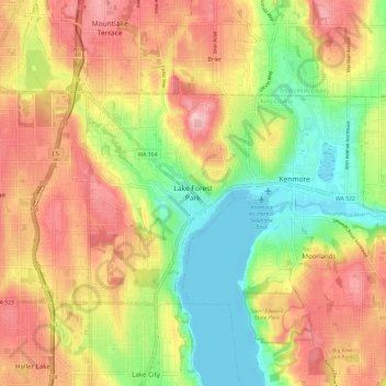 Carte topographique Lake Forest Park, altitude, relief