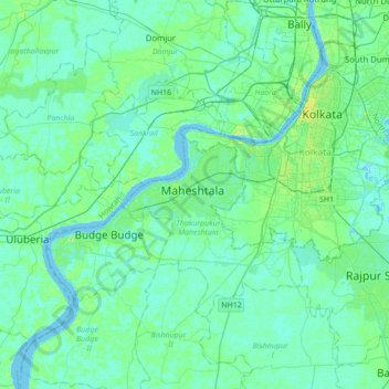 Carte topographique Maheshtala, altitude, relief