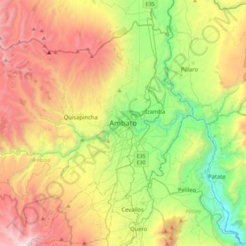 Carte topographique Ambato, altitude, relief