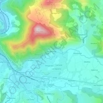 Carte topographique Mendiondoa, altitude, relief