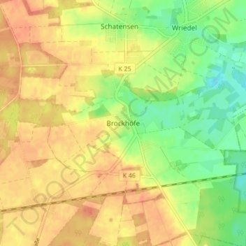 Carte topographique Brockhöfe, altitude, relief