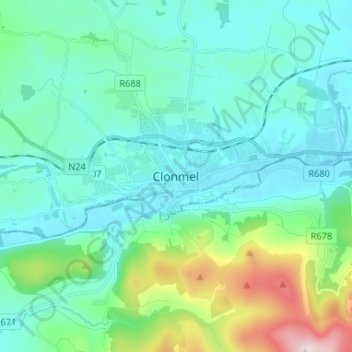 Carte topographique Clonmel, altitude, relief