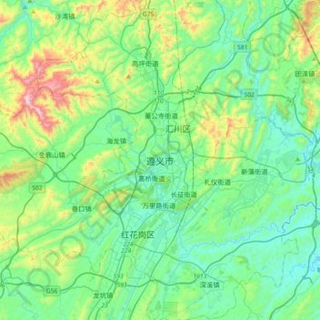 Carte topographique Zunyi, altitude, relief