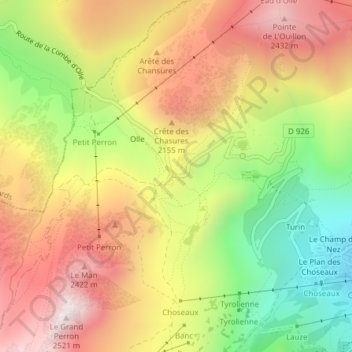 Carte topographique Col de la Croix-de-Fer, altitude, relief
