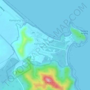 Carte topographique Kampong Tanjung Resang, altitude, relief