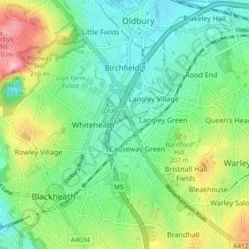 Carte topographique Titford, altitude, relief