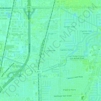 Carte topographique Lyons Park, altitude, relief