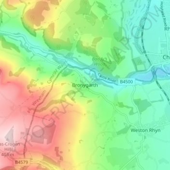 Carte topographique Bronygarth, altitude, relief