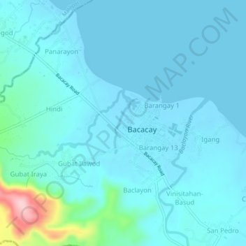 Carte topographique Barangay 10, altitude, relief