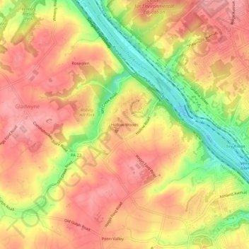 Carte topographique Hollow Woods, altitude, relief