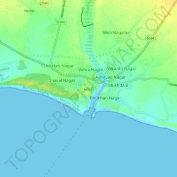Carte topographique Mandvi, altitude, relief