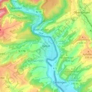 Carte topographique Bettel, altitude, relief