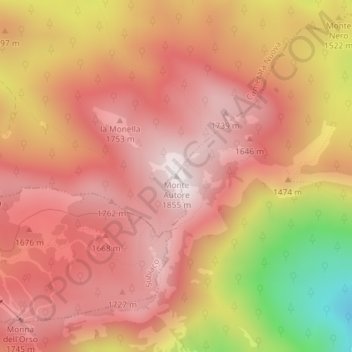 Carte topographique Monte Autore, altitude, relief