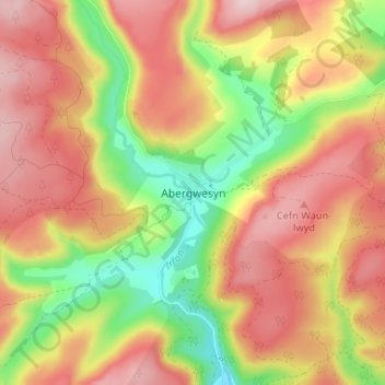 Carte topographique Abergwesyn, altitude, relief