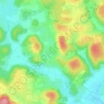 Carte topographique Würtingen, altitude, relief