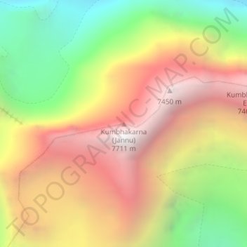 Carte topographique Kumbhakarna, altitude, relief