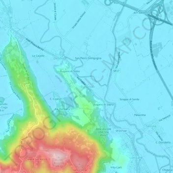 Carte topographique Bugano, altitude, relief