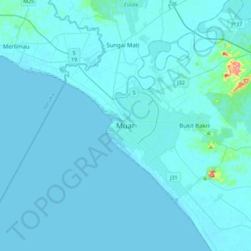 Carte topographique Muar, altitude, relief