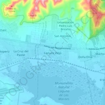 Carte topographique Conuco Viejo, altitude, relief