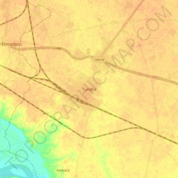 Carte topographique Tundla, altitude, relief