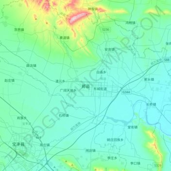 Carte topographique Jia, altitude, relief