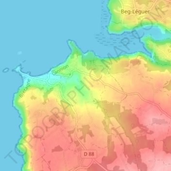 Carte topographique Rosmeur, altitude, relief