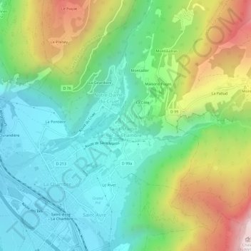Carte topographique Le Mollard, altitude, relief