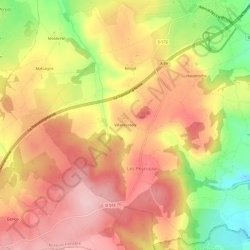 Carte topographique Villemonteix, altitude, relief