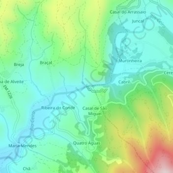 Carte topographique Garganta do Cabril do Ceira, altitude, relief