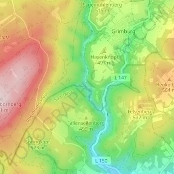 Carte topographique Grimburgerhof, altitude, relief