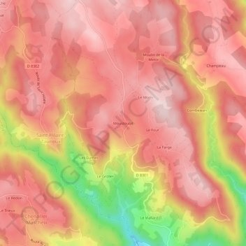 Carte topographique Moustoulat, altitude, relief