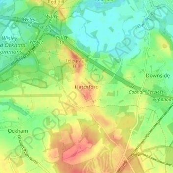 Carte topographique Hatchford, altitude, relief