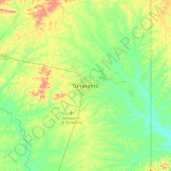 Carte topographique Tumeremo, altitude, relief
