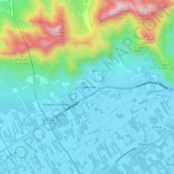Carte topographique La Aparecida, altitude, relief