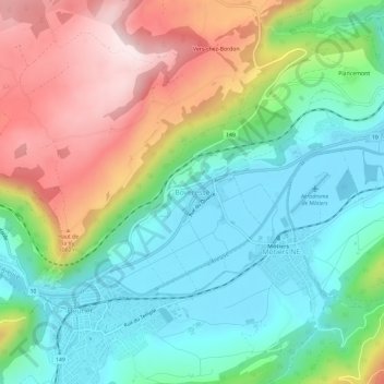Carte topographique Boveresse, altitude, relief