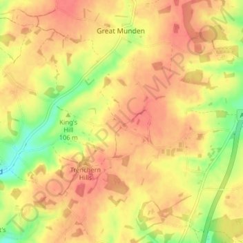 Carte topographique Levens Green, altitude, relief