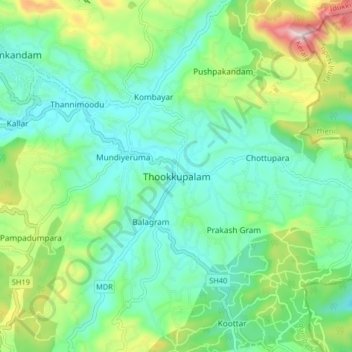 Carte topographique Thookkupalam, altitude, relief