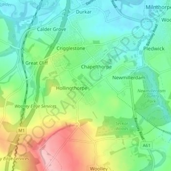 Carte topographique Hall Green, altitude, relief